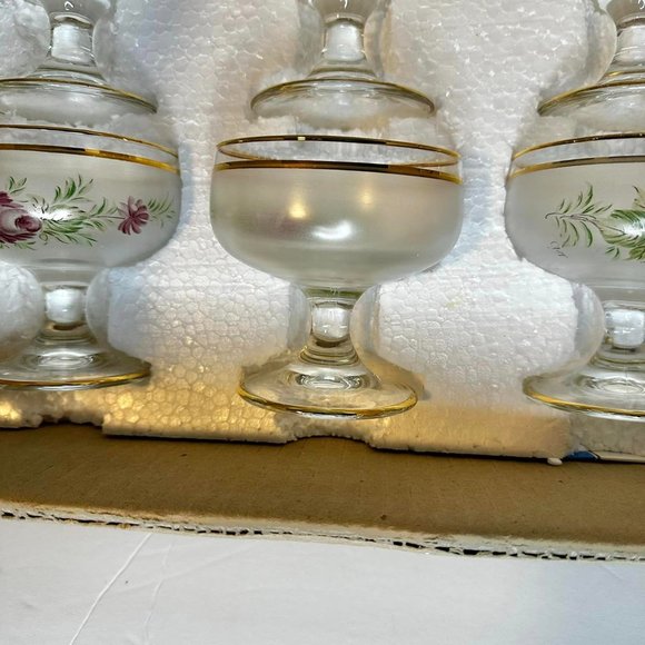 New Vintage set of 6 Inz1 Interpur Purple Rose Italian Frosted Sherbert glasses - Picture 2 of 4